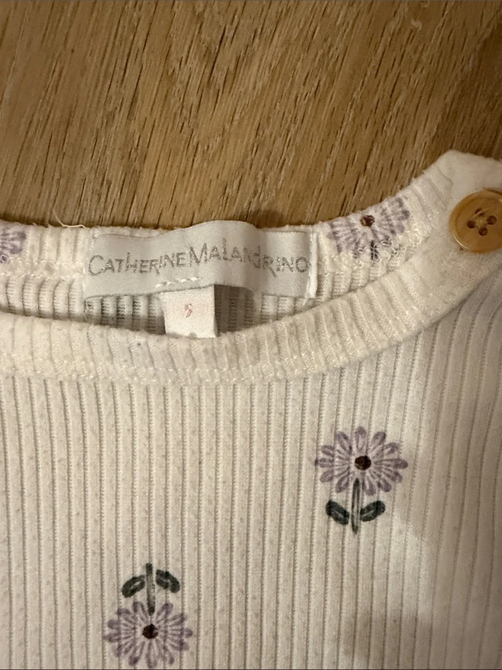 Catherine Malandrino Cream Floral Top and Lavender Ribbed Pajama Set